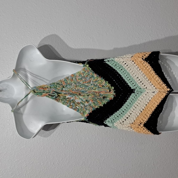 Free People Swim Up V-Neck Sleeveless Back Detail Tie Chevron Crochet Ta… - Picture 5 of 11